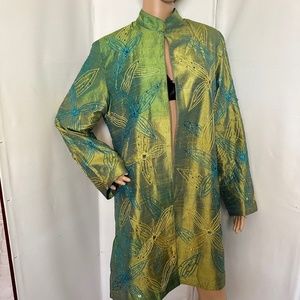 Blutique Green/Gold/Aqua Blue Top Hook Embroidered Dress/Coat Size M